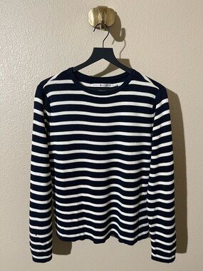Y2K TOMMY HILFIGER BLUE/WHITE STRIPE ROUND NECK SWEATER SZ XL